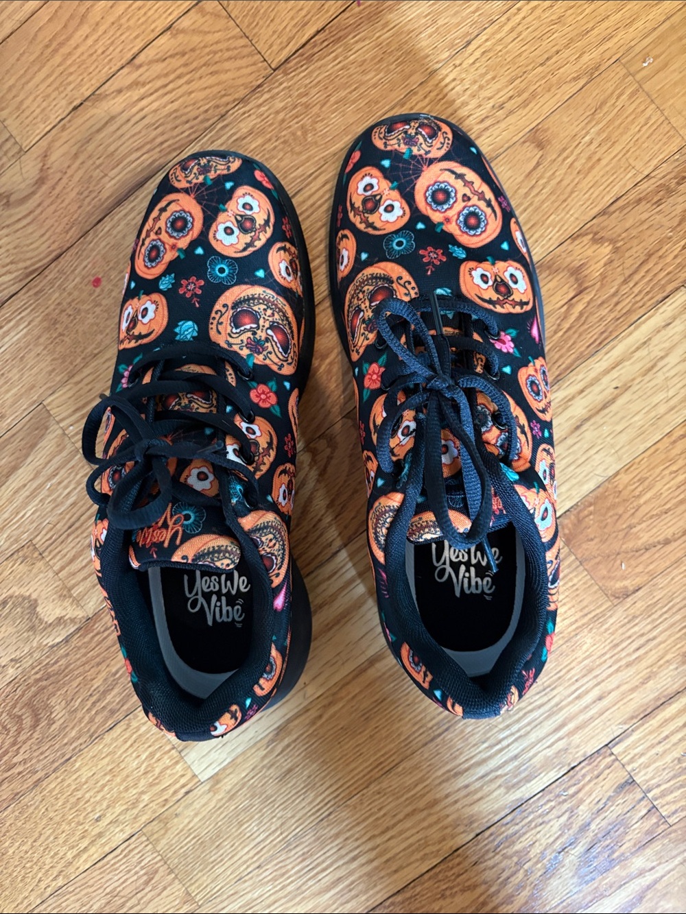 Yes We Vibe Sugar Skull Sneakers - Black & Orange